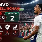 Cầu thủ Jude Bellingham ăn mừng bàn thắng và nhận danh hiệu MVP với cú đúp trong trận Anh thắng Mexico 3-2 tại World Cup 2026.