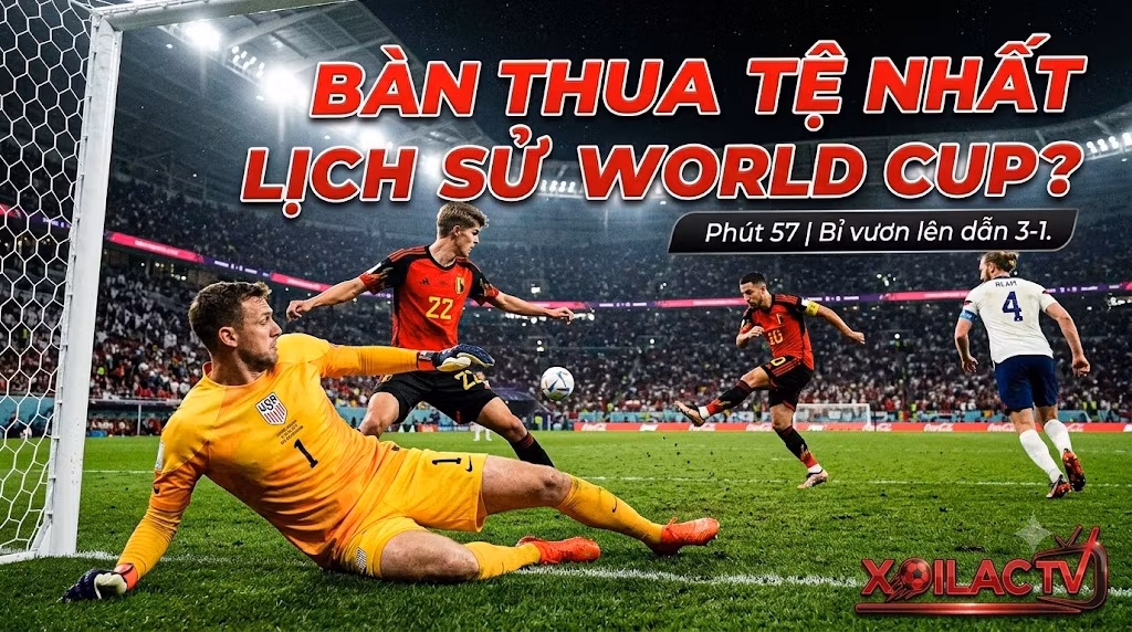 Khoảnh khắc thủ môn Matt Freese của tuyển Mỹ mắc sai lầm lóng ngóng, biếu không bàn thắng cho tuyển Bỉ ở phút 57.